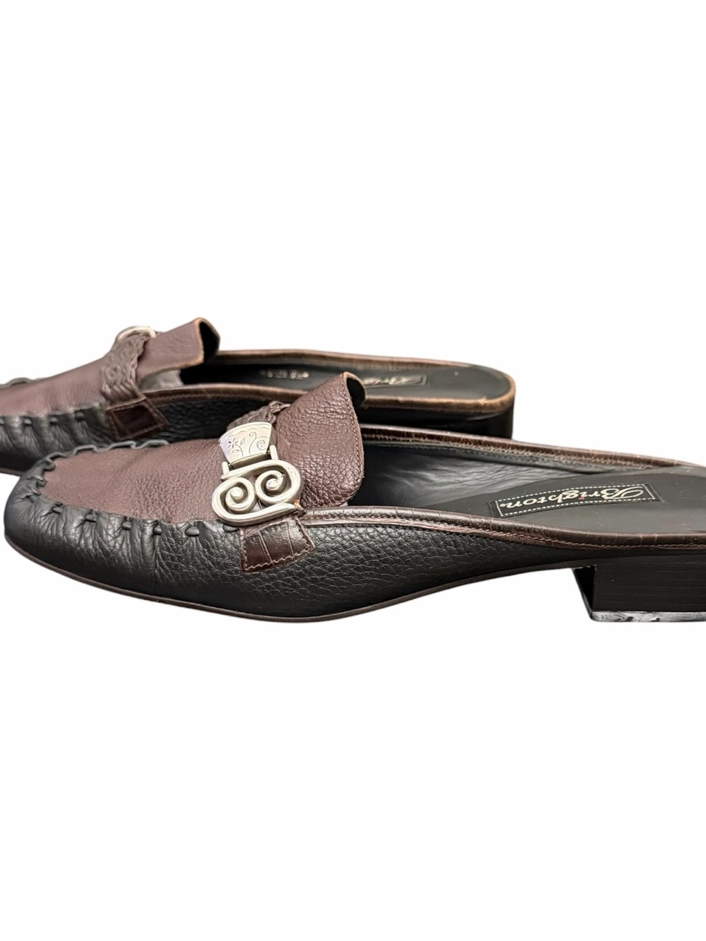 Brighton Karmen Brown & Black Braided Leather Vintage Slip-On Mules Sz 9.5 R5126